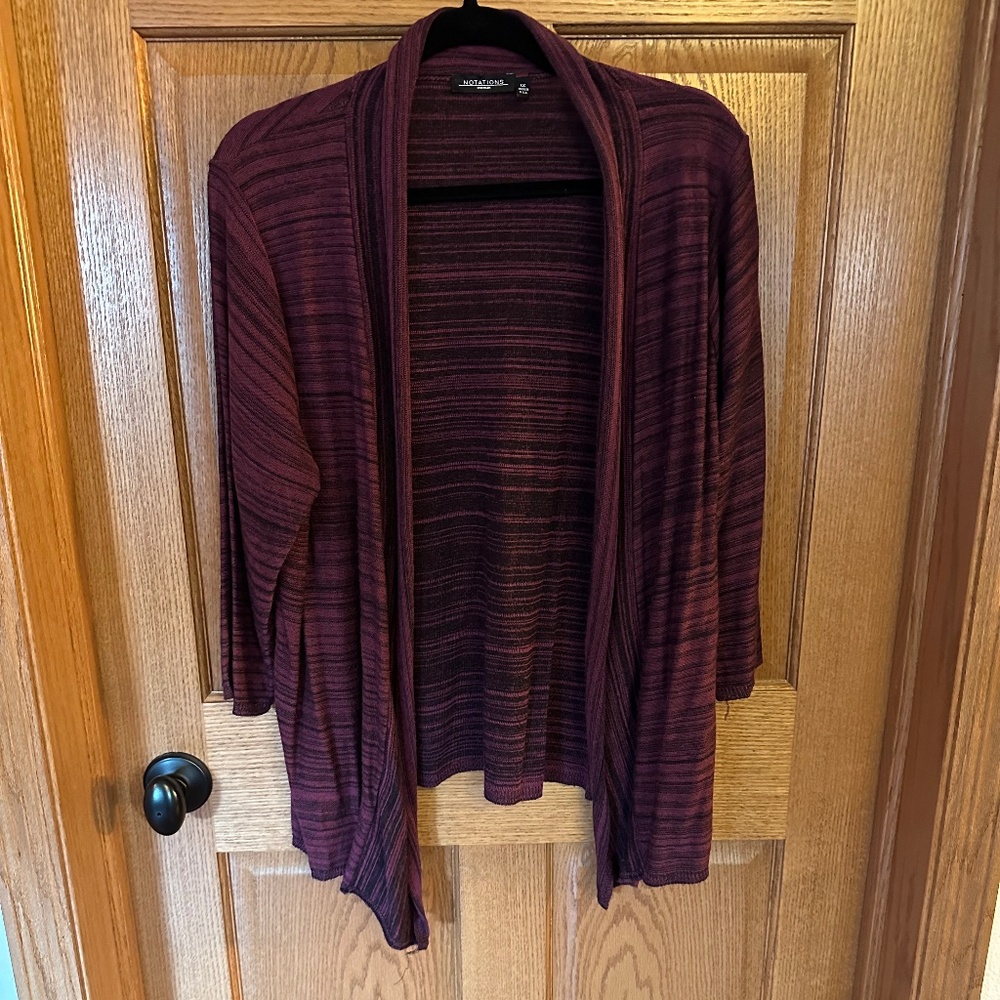 Notations Burgundy Cardigan Sweater w/Handkerchief Hem.  Size 1X.